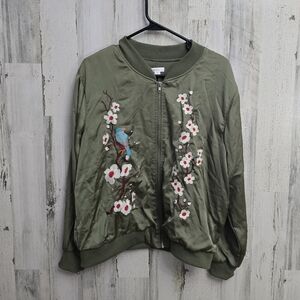 Xhiliration Embroidered Olive Green Jacket Womens Size XL